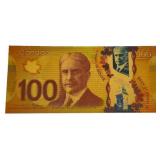 24K Gold Foil Canadian $100 Banknote