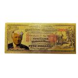 24K Gold Foil Donald Trump $5 Banknote