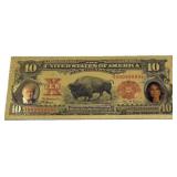 24k Gold Foil The Trumps US $10 Banknote