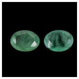Pair 2pcs Oval Cut Natural Unheated Green Emerald