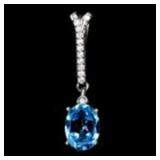 925 Sterling Silver Pendant Oval Swiss Blue Topaz