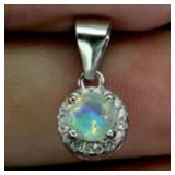 925 Sterling Silver Pendant Round Fire Opal 5mm Na
