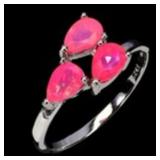925 Sterling Silver Ring Pear Pink Opal 6x4mm Natu