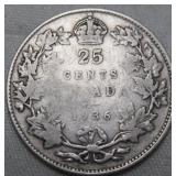Canada 25 Cent 1936 Dot