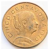 Mexico 1970, 5 CENTAVOS coin 18mm brass