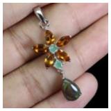 925 Sterling Silver Pendant Pear Black Opal 9x6mm