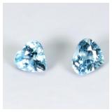 Pair 2pcs Heart Natural Heated Seafoam Blue Zircon