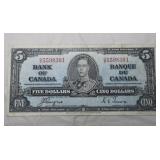 Canada $5 Banknote 1937 BC-23c Coyne Towers