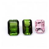 3pcs Lot 0.98ct t.w Octagon Natural Pink & Green T