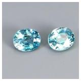 Pair 2pcs Oval Natural Heated Top Seafoam Blue Zir