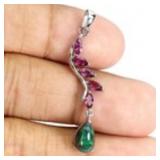 925 Sterling Silver Pendant Pear Black Opal 9x6mm