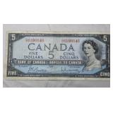 Canada $5 Banknote 1954 BC-39bA Beattie Rasminsky