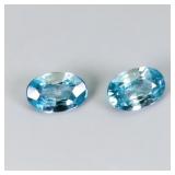Pair 2pcs Oval Natural Heated Seafoam Blue Zircon