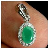 925 Sterling Silver Pendant Oval Emerald 6x4mm Nat