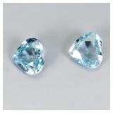 Pair 2pcs Heart Natural Heated Seafoam Blue Zircon