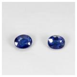 Pair 2pcs Oval Natural Heated Royal Blue Sapphire