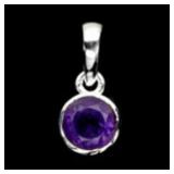 925 Sterling Silver Pendant Round Amethyst 6mm Nat