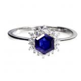925 Sterling Silver Ring Hexagon Blue Sapphire 5mm