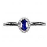 925 Sterling Silver Ring Oval Blue Sapphire 5x3mm