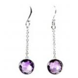 925 Sterling Silver Earrings Round Amethyst 10mm N