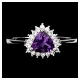 925 Sterling Silver Ring Triangle Amethyst 6mm Nat