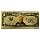 24k Gold Foil Donald Trump US $5 Banknote