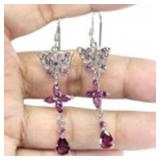 925 Sterling Silver Earrings Pear Rhodolite Garnet