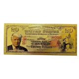24K Gold Foil Donald Trump $20 Banknote