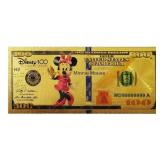 24K Gold Foil Bill Minnie Mouse $100 Banknote