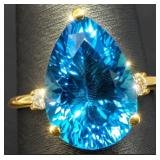 10K Gold 1.9g Blue Topaz 3ct Dia Size 6