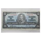 Canada $5 Banknote 1937 BC-23b Gordon Towers