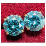 APPR $1100 14K Gold 0.5g Blue Lab Diamond 1.2ct Ea