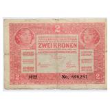 WWI, Austria-Hungary 1917-1919 ZWEI KRONEN bill