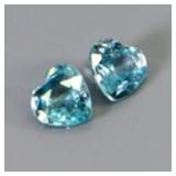 Pair 2pcs Heart Natural Heated Top Seafoam Blue Zi