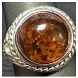 Silver 6.85g Amberring Size 7 Retail Value $210
