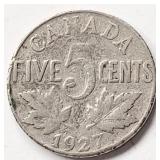 Canada 1927 George V FIVE CENTS coin
