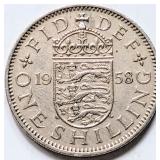 UK 1958 Elizabeth II ONE SHILLING coin 23mm