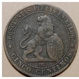Spain 1870 OM 5 Centimos