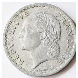 France 1947 FIVE FRANCS coin 31mm  AU