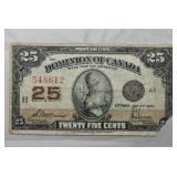 Canada 25 Cents Shinplaster 1923 DC-24c McCavour S