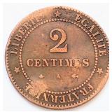 France 1878, 2 CENTIMES coin 20.2mm bronze