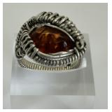 Sterling Wrap Baltic Amber, Size 5 Ring, Hand-Wrap