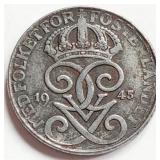Sweden 1945 WWII 1 ORE coin iron 16mm