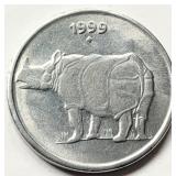 India 1999 'Rhino' 25 PAISES coin