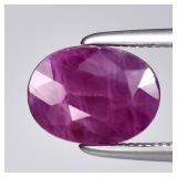 2.10ct 8x6mm Oval Natural Purplish Red Ruby - Heat