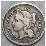 USA Nickel Three Cents 1867