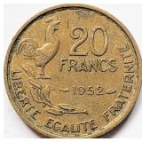 France 1952, 20 FRANCS coin 23.5mm bronze