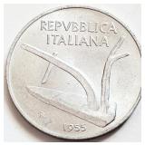 Italy 1955, 10 LIRE coin 24mm Aluminum