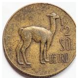 1967 Peru 1/2 Sol de Oro 22.5mm coin brass