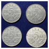 Lot of 4 Canada 5 Cent 1924,27,28,29  George V